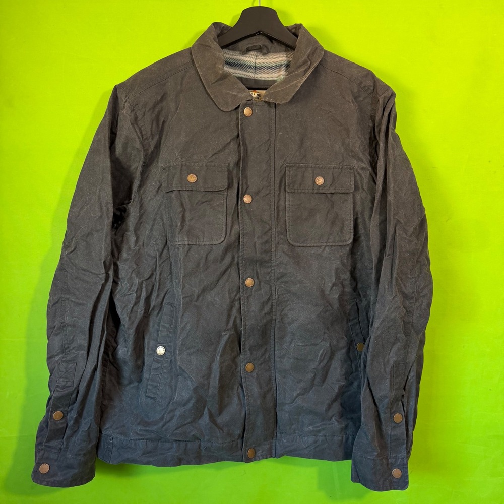 Marine Layer Mens Waxed Canvas Trucker Jacket Navy Blue Flannel Lined Large